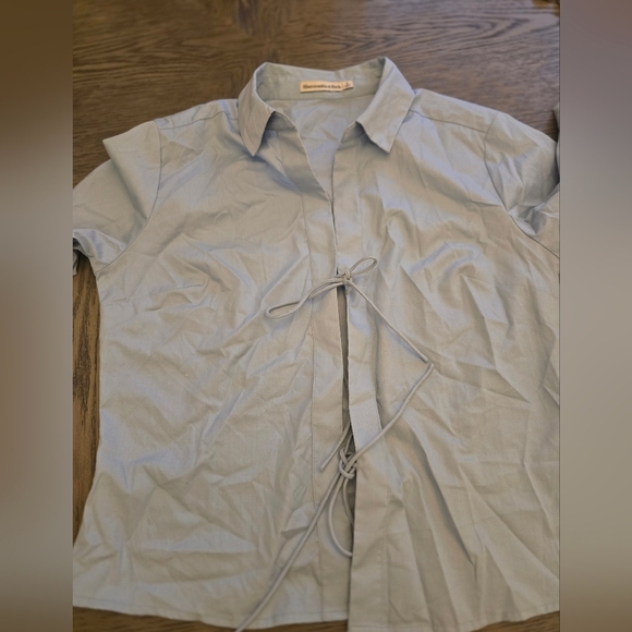 Abercrombie & Fitch Tie Front Long Sleeves Shirt Size Small In Blue - Picture 8 of 12